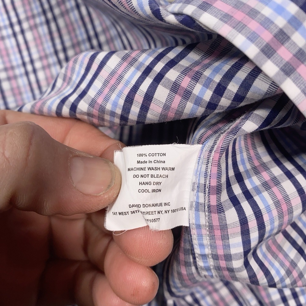 David Donahue Trim Fit Check Luxury Non-Iron Dress Shirt Mens 15 32/33 (S/M) - Picture 8 of 10